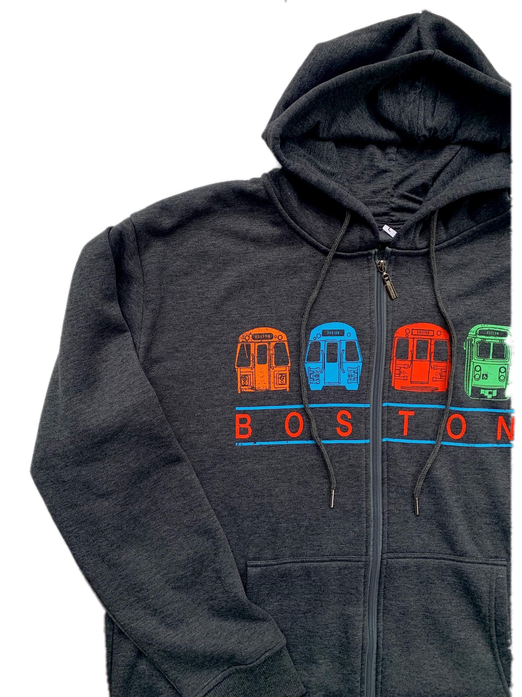 Boston MBTA Subway Train and Trolley Zip Up Hoodie